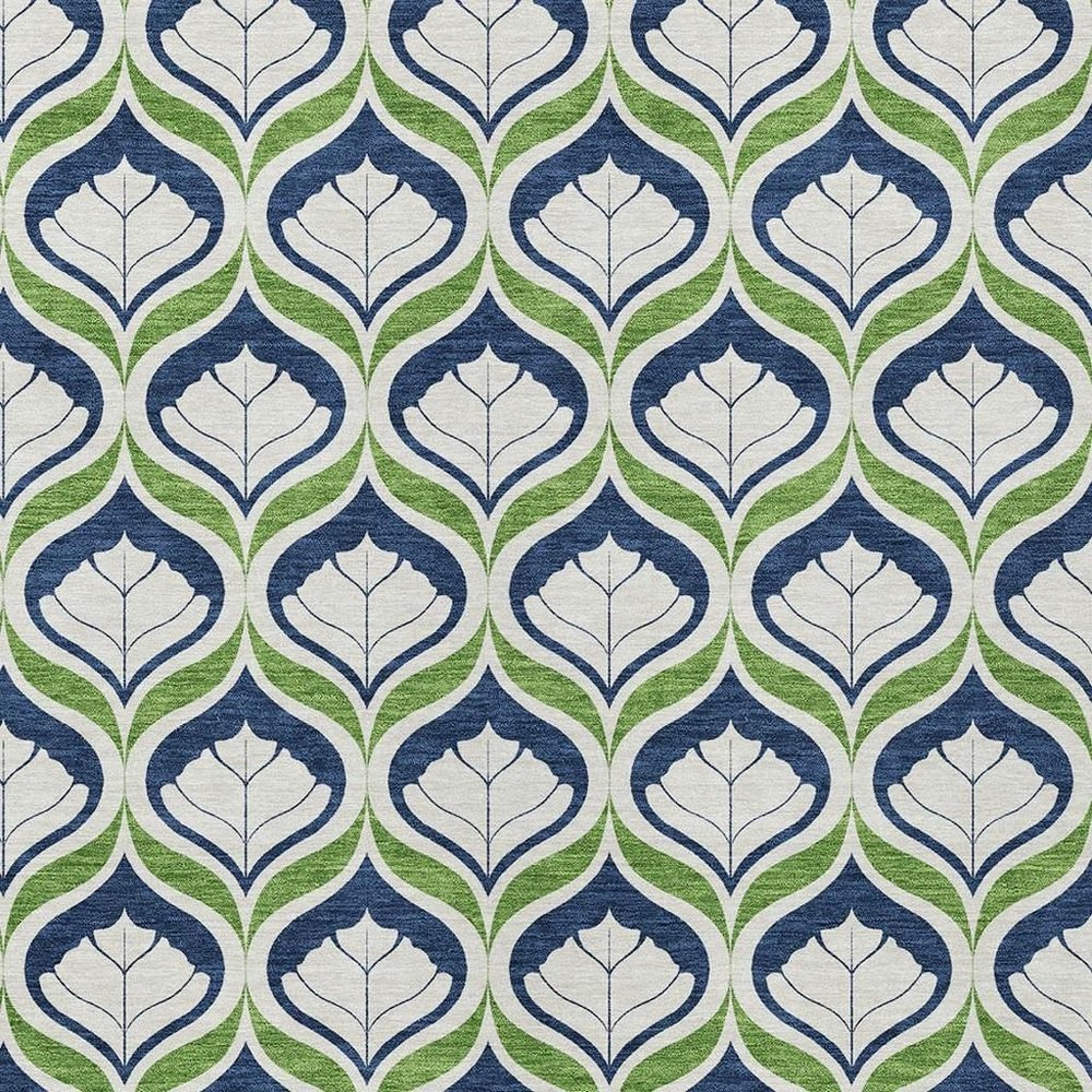 3' X 5' Blue Ivory And Green Geometric Washable Indoor Outdoor Area Rug HomeRoots