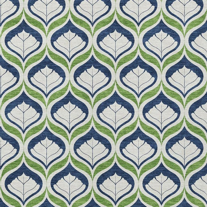 3' X 5' Blue Ivory And Green Geometric Washable Indoor Outdoor Area Rug HomeRoots