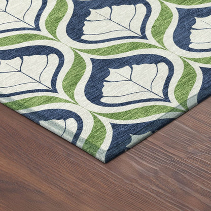 3' X 5' Blue Ivory And Green Geometric Washable Indoor Outdoor Area Rug HomeRoots