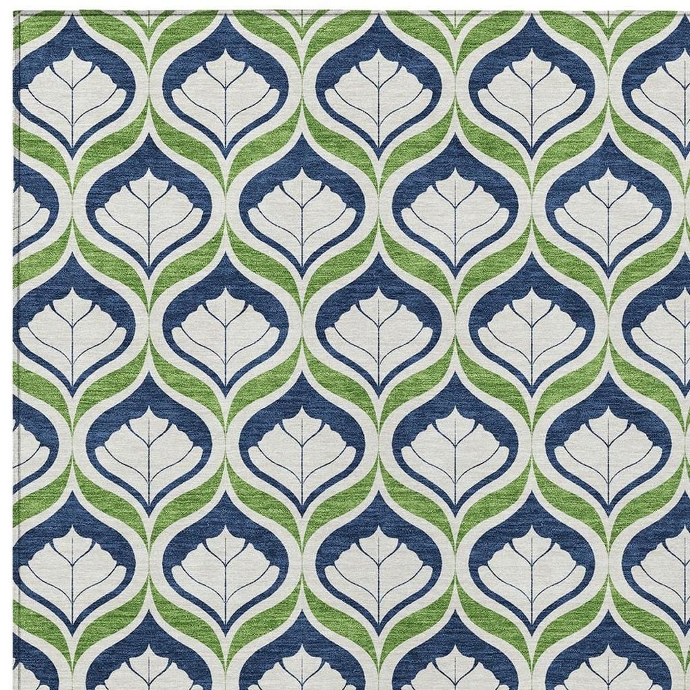 5' X 8' Blue Ivory And Green Geometric Washable Indoor Outdoor Area Rug HomeRoots