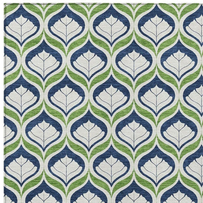 5' X 8' Blue Ivory And Green Geometric Washable Indoor Outdoor Area Rug HomeRoots