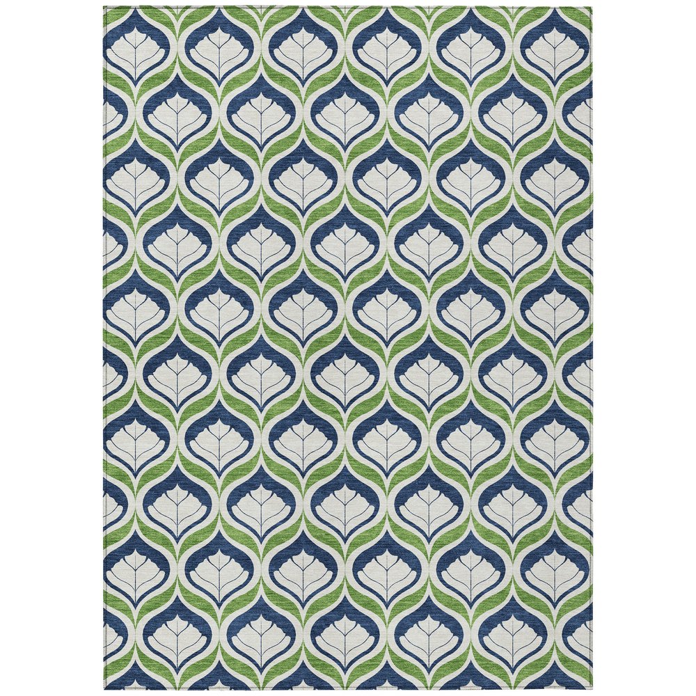 5' X 8' Blue Ivory And Green Geometric Washable Indoor Outdoor Area Rug HomeRoots