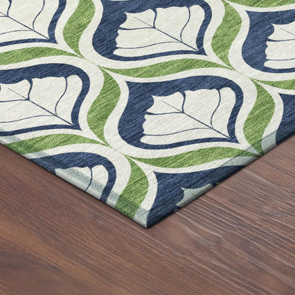 5' X 8' Blue Ivory And Green Geometric Washable Indoor Outdoor Area Rug HomeRoots