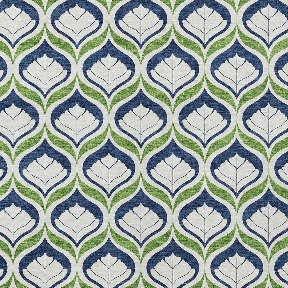 8' X 10' Blue Ivory And Green Geometric Washable Indoor Outdoor Area Rug HomeRoots