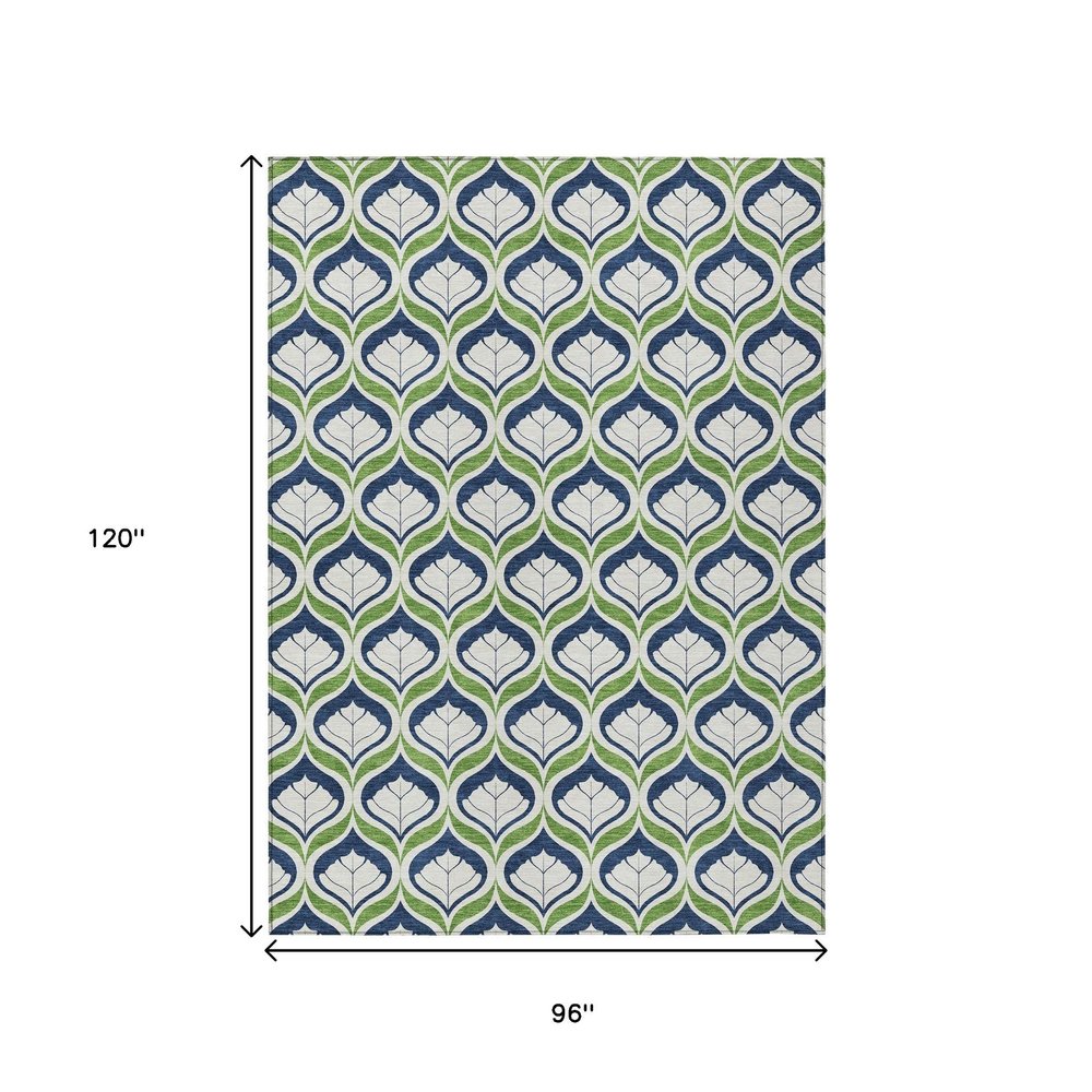 8' X 10' Blue Ivory And Green Geometric Washable Indoor Outdoor Area Rug HomeRoots