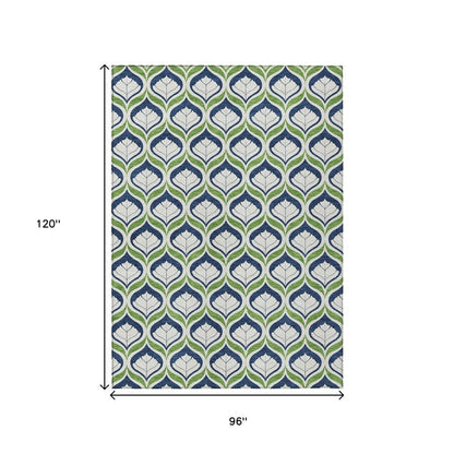 8' X 10' Blue Ivory And Green Geometric Washable Indoor Outdoor Area Rug HomeRoots