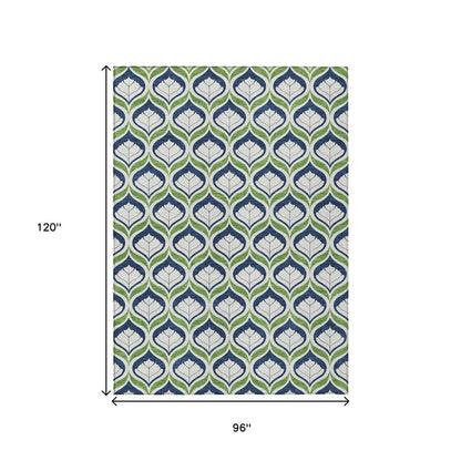 8' X 10' Blue Ivory And Green Geometric Washable Indoor Outdoor Area Rug HomeRoots