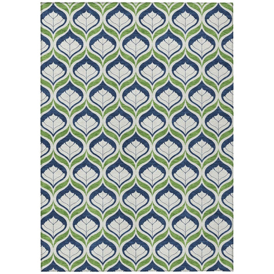 8' X 10' Blue Ivory And Green Geometric Washable Indoor Outdoor Area Rug HomeRoots