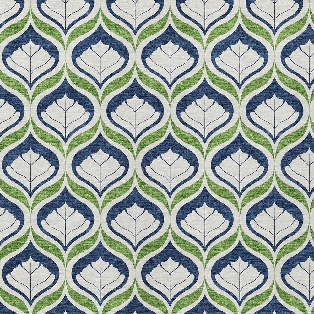 10' X 14' Blue Ivory And Green Geometric Washable Indoor Outdoor Area Rug HomeRoots