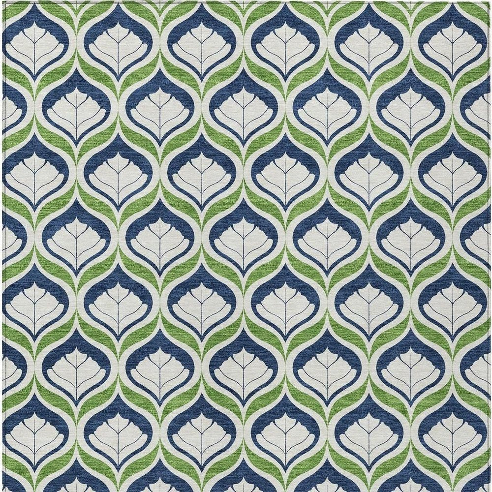 10' X 14' Blue Ivory And Green Geometric Washable Indoor Outdoor Area Rug HomeRoots