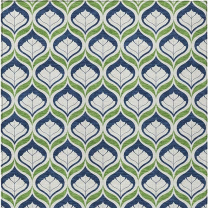10' X 14' Blue Ivory And Green Geometric Washable Indoor Outdoor Area Rug HomeRoots