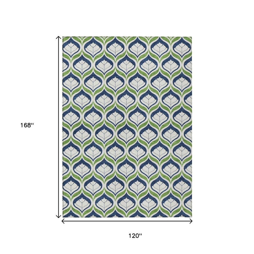 10' X 14' Blue Ivory And Green Geometric Washable Indoor Outdoor Area Rug HomeRoots