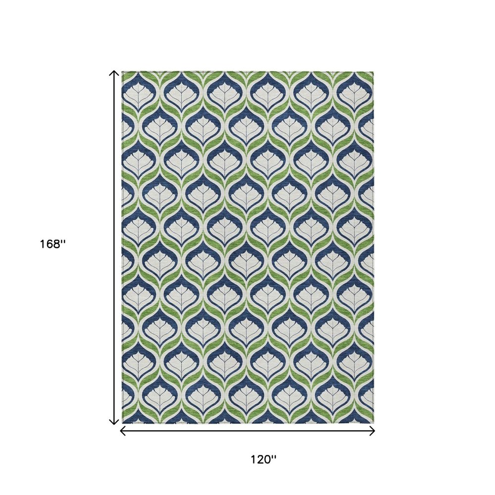 10' X 14' Blue Ivory And Green Geometric Washable Indoor Outdoor Area Rug HomeRoots