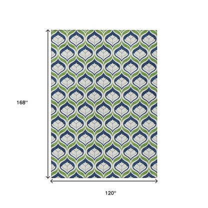 10' X 14' Blue Ivory And Green Geometric Washable Indoor Outdoor Area Rug HomeRoots