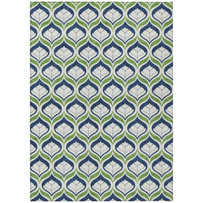 10' X 14' Blue Ivory And Green Geometric Washable Indoor Outdoor Area Rug HomeRoots