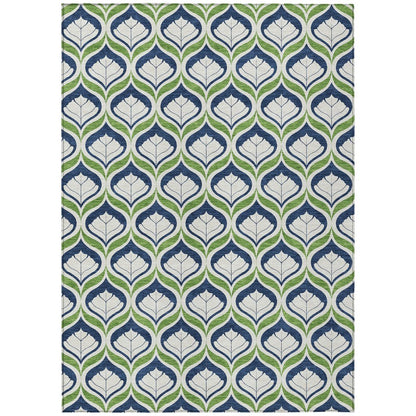 10' X 14' Blue Ivory And Green Geometric Washable Indoor Outdoor Area Rug HomeRoots