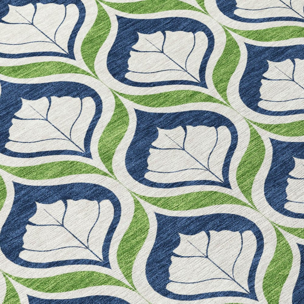 10' X 14' Blue Ivory And Green Geometric Washable Indoor Outdoor Area Rug HomeRoots