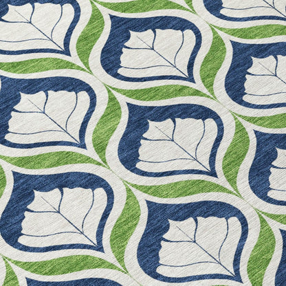 10' X 14' Blue Ivory And Green Geometric Washable Indoor Outdoor Area Rug HomeRoots