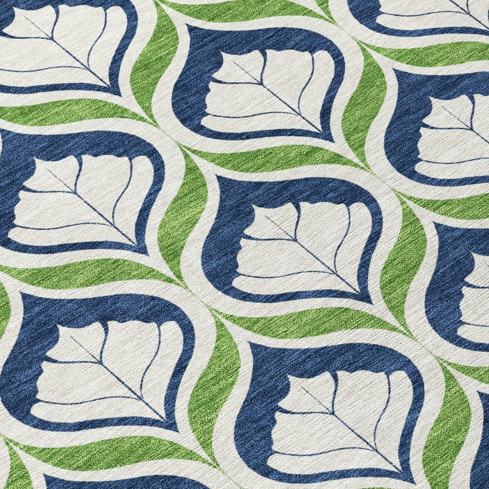 10' X 14' Blue Ivory And Green Geometric Washable Indoor Outdoor Area Rug HomeRoots