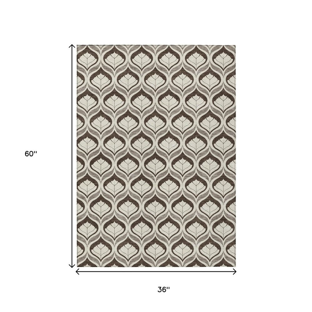 3' X 5' Brown And Beige Geometric Washable Indoor Outdoor Area Rug HomeRoots