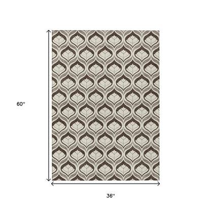 3' X 5' Brown And Beige Geometric Washable Indoor Outdoor Area Rug HomeRoots
