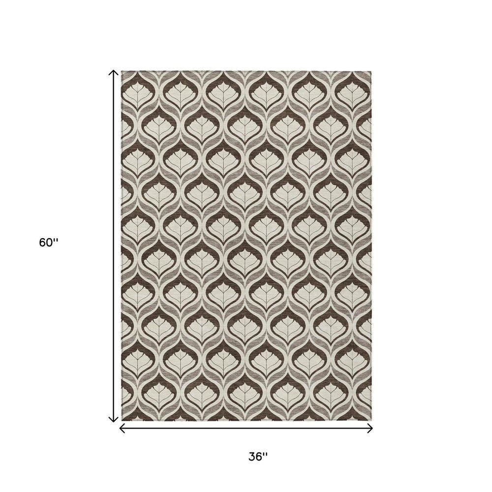 3' X 5' Brown And Beige Geometric Washable Indoor Outdoor Area Rug HomeRoots