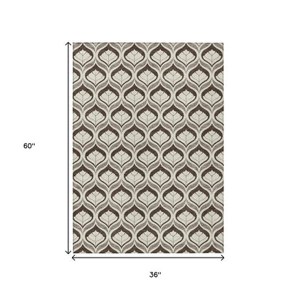 3' X 5' Brown And Beige Geometric Washable Indoor Outdoor Area Rug HomeRoots
