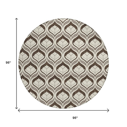 8' Brown And Beige Round Geometric Washable Indoor Outdoor Area Rug HomeRoots