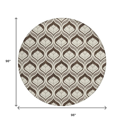 8' Brown And Beige Round Geometric Washable Indoor Outdoor Area Rug HomeRoots