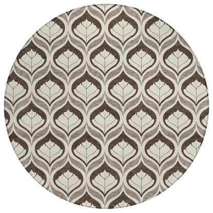 8' Brown And Beige Round Geometric Washable Indoor Outdoor Area Rug HomeRoots