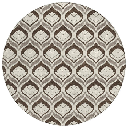 8' Brown And Beige Round Geometric Washable Indoor Outdoor Area Rug HomeRoots