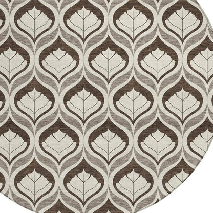 8' Brown And Beige Round Geometric Washable Indoor Outdoor Area Rug HomeRoots
