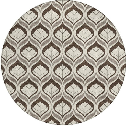 8' Brown And Beige Round Geometric Washable Indoor Outdoor Area Rug HomeRoots