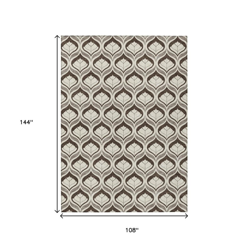 9' X 12' Brown And Beige Geometric Washable Indoor Outdoor Area Rug HomeRoots