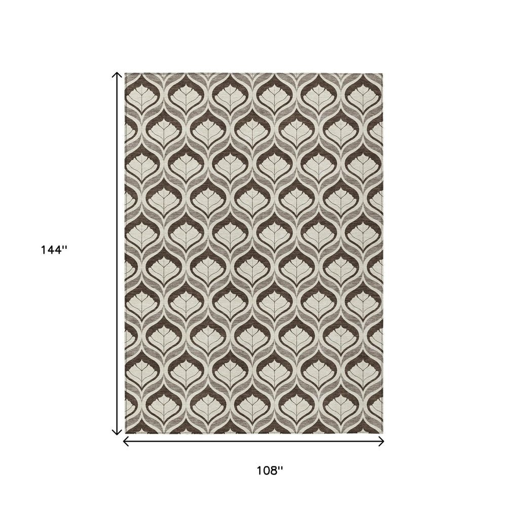 9' X 12' Brown And Beige Geometric Washable Indoor Outdoor Area Rug HomeRoots