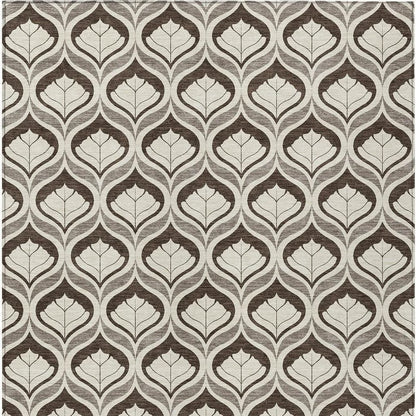10' X 14' Brown And Beige Geometric Washable Indoor Outdoor Area Rug