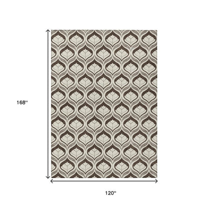 10' X 14' Brown And Beige Geometric Washable Indoor Outdoor Area Rug
