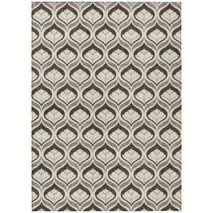 10' X 14' Brown And Beige Geometric Washable Indoor Outdoor Area Rug