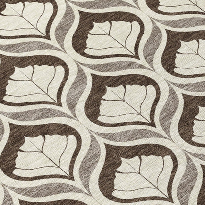 10' X 14' Brown And Beige Geometric Washable Indoor Outdoor Area Rug