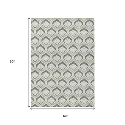 5' X 8' Lime Green And Beige Geometric Washable Indoor Outdoor Area Rug