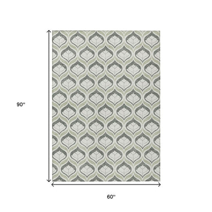 5' X 8' Lime Green And Beige Geometric Washable Indoor Outdoor Area Rug HomeRoots