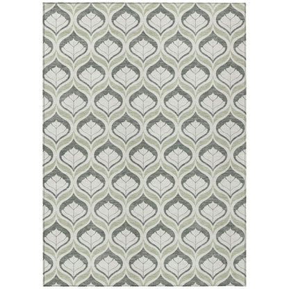 5' X 8' Lime Green And Beige Geometric Washable Indoor Outdoor Area Rug