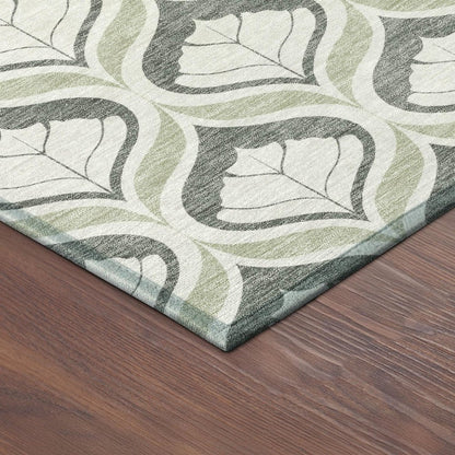 5' X 8' Lime Green And Beige Geometric Washable Indoor Outdoor Area Rug