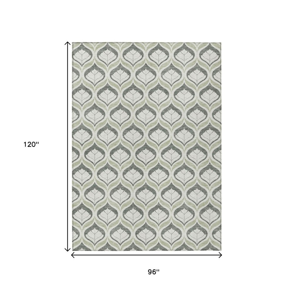 8' X 10' Lime Green And Beige Geometric Washable Indoor Outdoor Area Rug HomeRoots