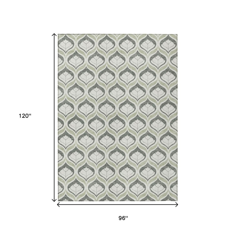 8' X 10' Lime Green And Beige Geometric Washable Indoor Outdoor Area Rug HomeRoots
