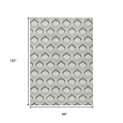 8' X 10' Lime Green And Beige Geometric Washable Indoor Outdoor Area Rug HomeRoots