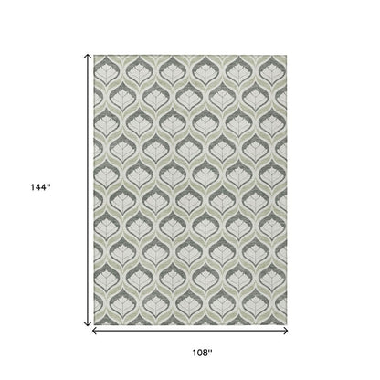 9' X 12' Lime Green And Beige Geometric Washable Indoor Outdoor Area Rug HomeRoots