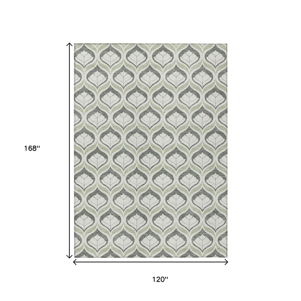 10' X 14' Lime Green And Beige Geometric Washable Indoor Outdoor Area Rug HomeRoots