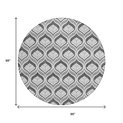 8' Charcoal And Silver Round Geometric Washable Indoor Outdoor Area Rug HomeRoots