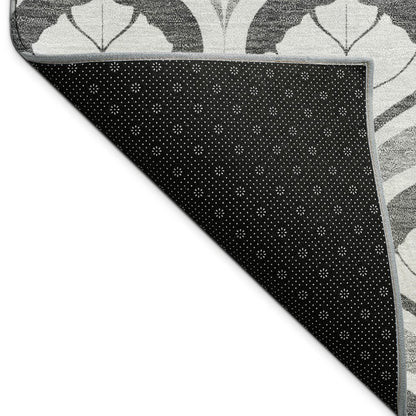 8' Charcoal And Silver Round Geometric Washable Indoor Outdoor Area Rug HomeRoots